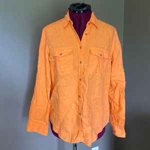 Ralph Lauren Orange Linen Button Down Long Sleeve Shirt (Size M)